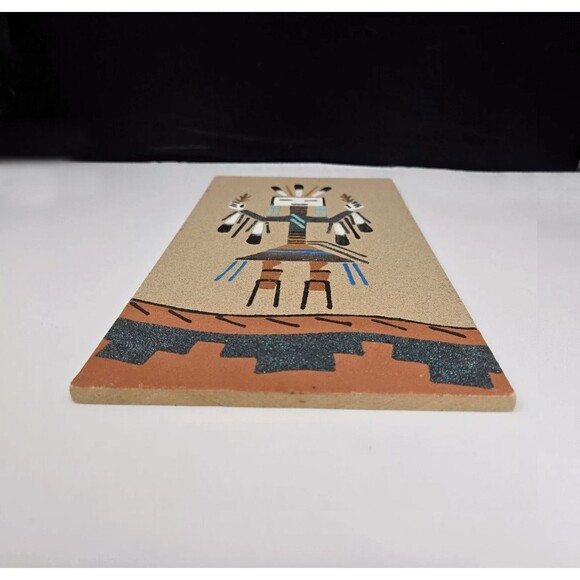 Vintage Native American Navajo Sand Painting Yei-Bei-Chai Dancer Wood Panel 12" - Picture 9 of 10
